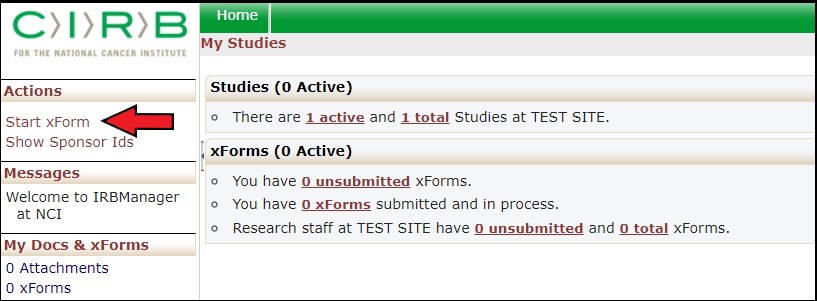 Screenshot of the IRBManager user dashboard