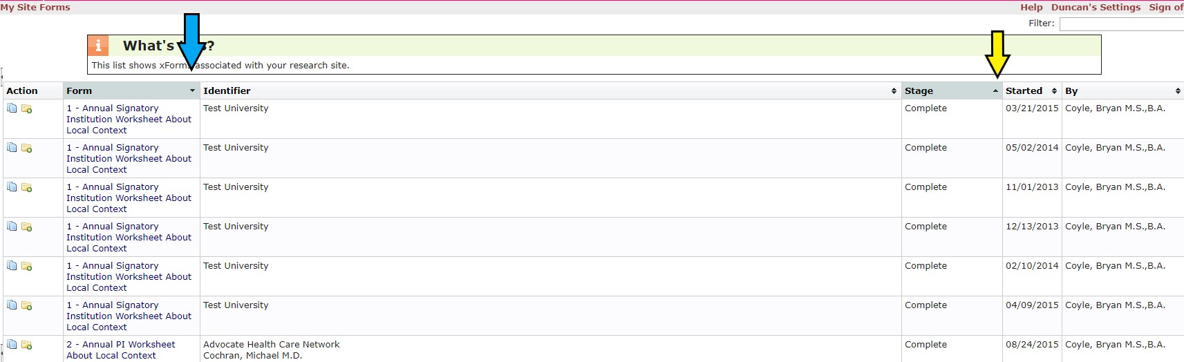 Screenshot of the Total xForm section of the user dashboard in IRBManager