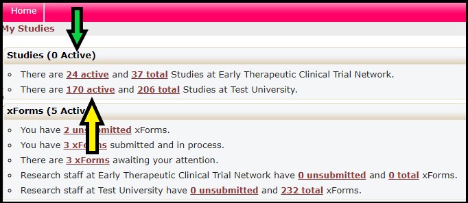 Screenshot of the Studies section of the user dashboard in IRBManager